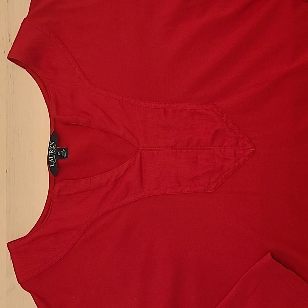 Lauren Ralph Lauren Red 100% Cotton Three Quarter Blouse - Picture 3 of 11